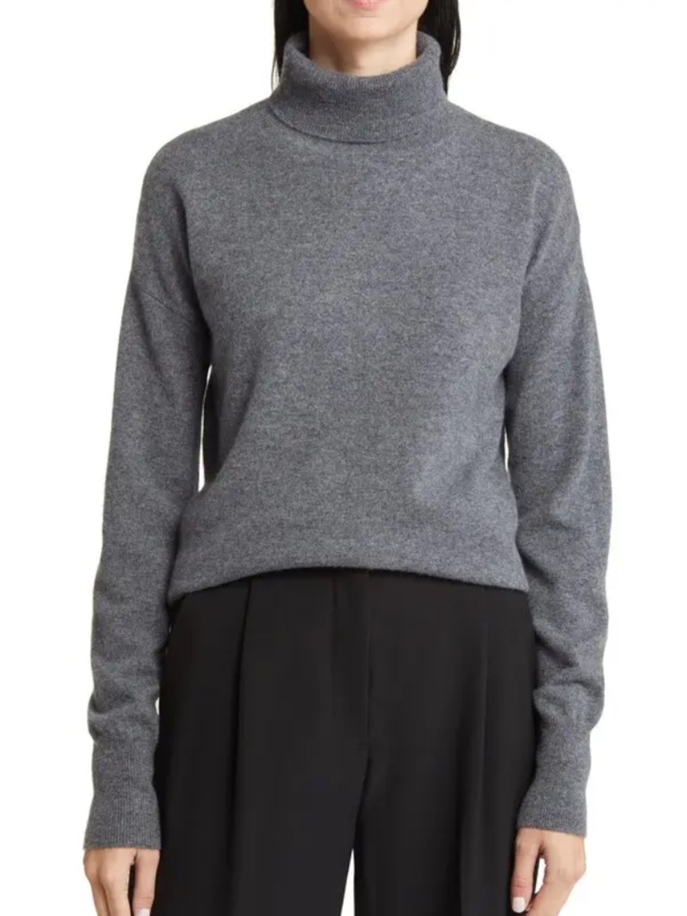 Nordstrom Cashmere Turtleneck Sweater In Grey Dark Heather - size XXS - NEW